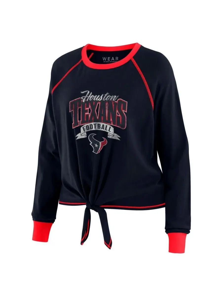 WEAR by Erin Andrews Женская футболка с длинными рукавами и завязками спереди — изображение 2 из 3, темно-синий красный