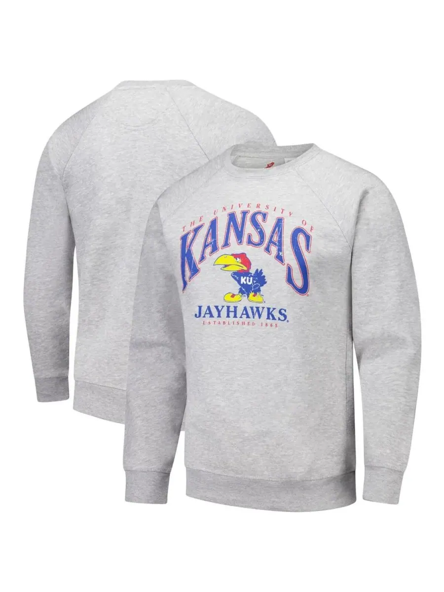 League Collegiate Wear Мужская толстовка-пуловер Heather Gray Kansas Jayhawks Tall Arch Essential