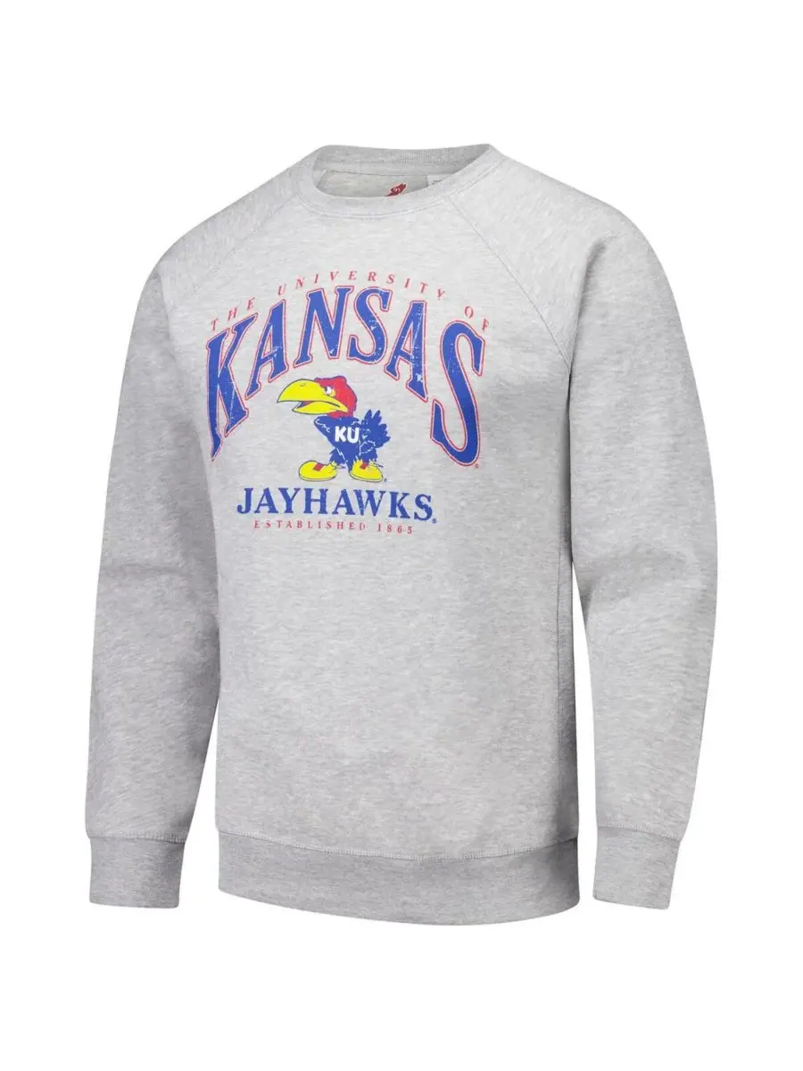 League Collegiate Wear Мужская толстовка-пуловер Heather Gray Kansas Jayhawks Tall Arch Essential — изображение 2 из 3, серый