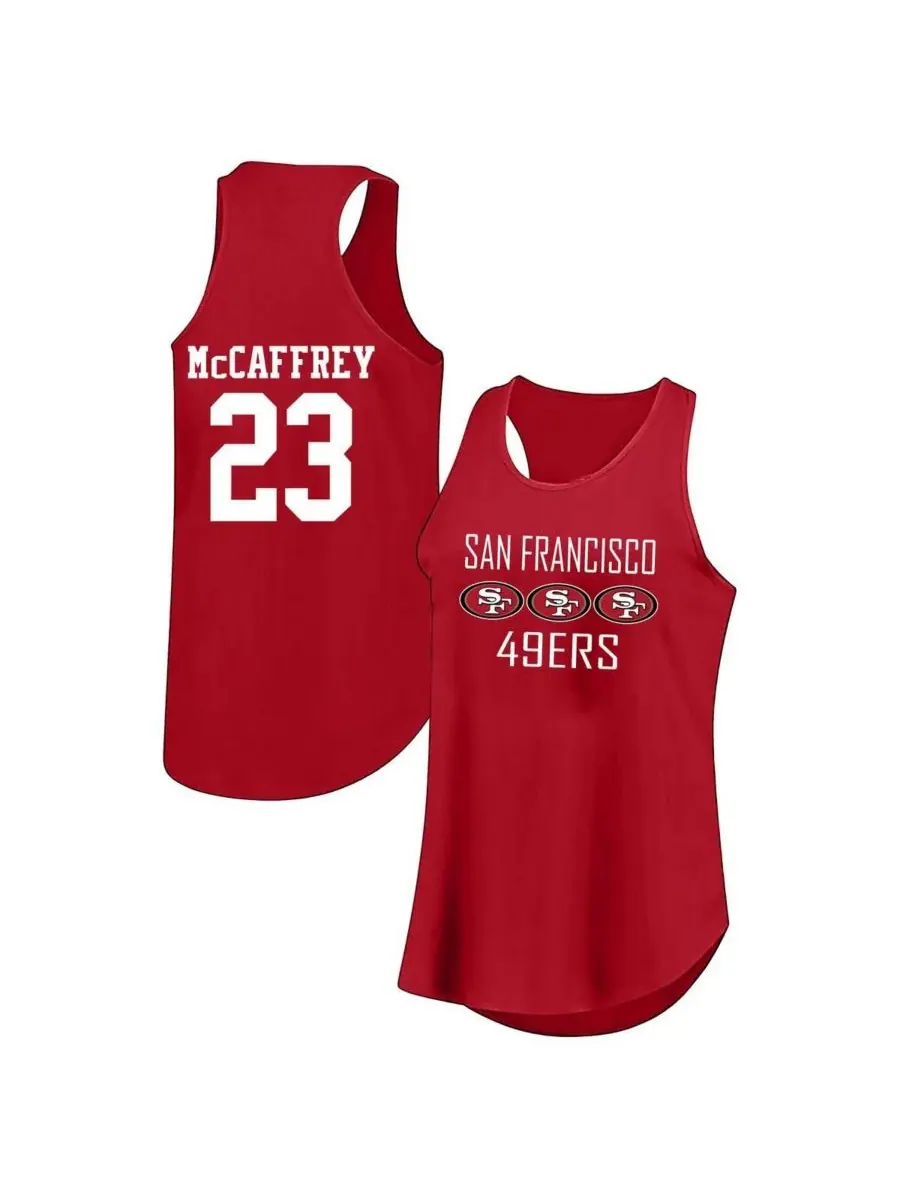 Женская майка Christian McCaffrey Scarlet San Francisco 49ers большого размера с именем и номером