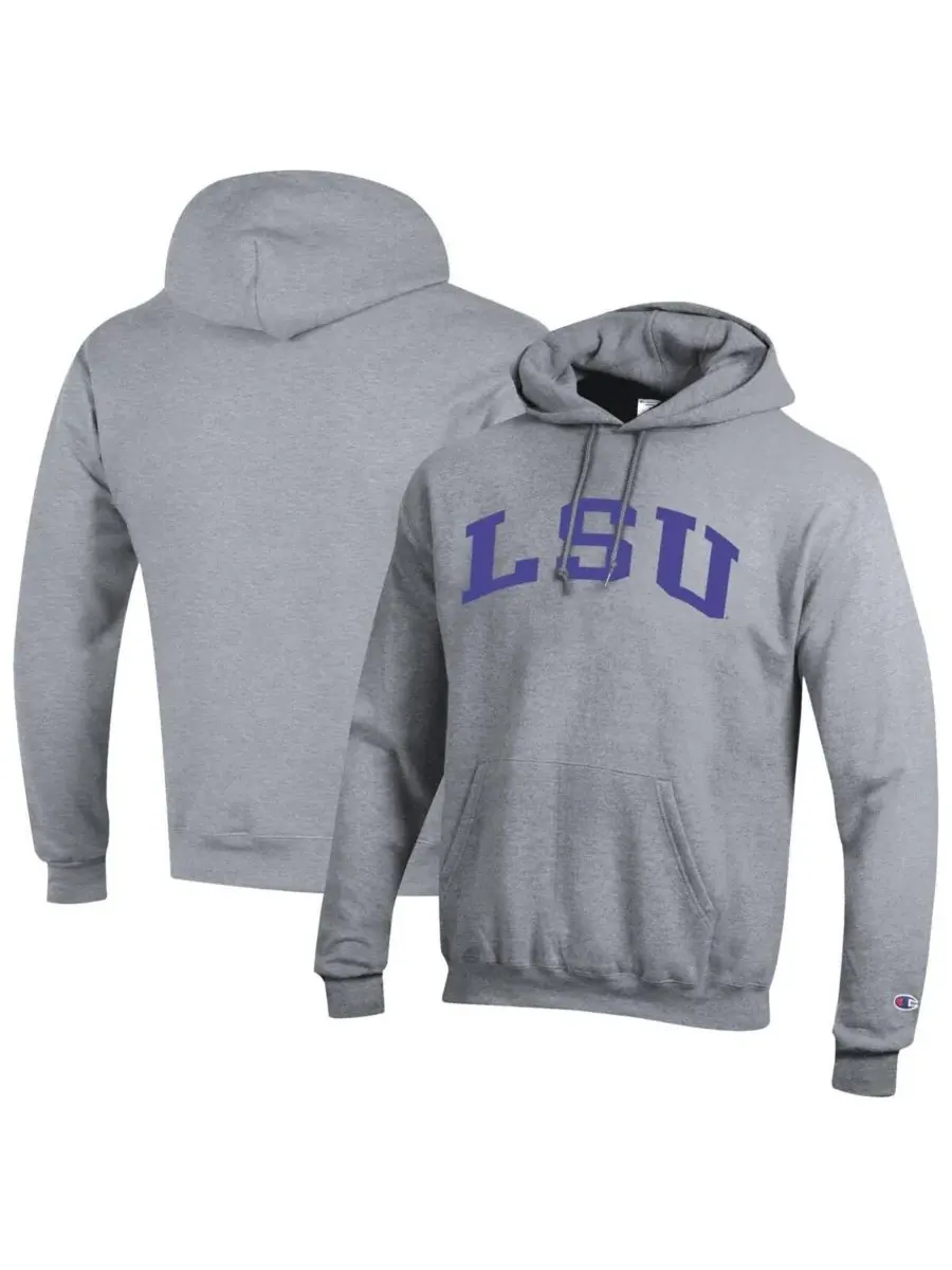 Champion Мужская толстовка с капюшоном из флиса серого цвета с логотипом LSU Tigers Basic Arch