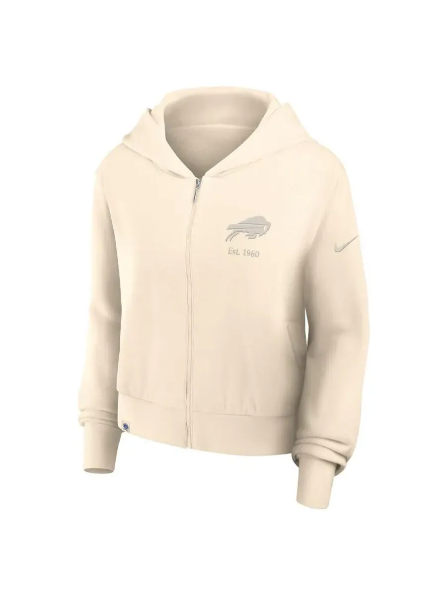 Nike Женская укороченная толстовка на молнии с символикой команды Buffalo Bills Glory кремового — изображение 2 из 3, бежевый