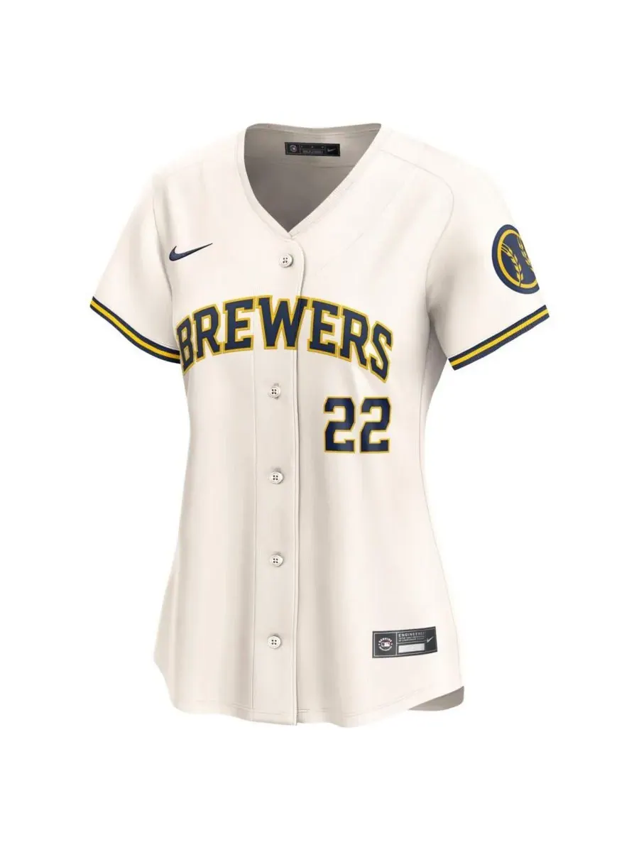 Nike Женская кремовая домашняя футболка Christian Yelich Milwaukee Brewers, ограниченная серия — изображение 3 из 3, бежевый