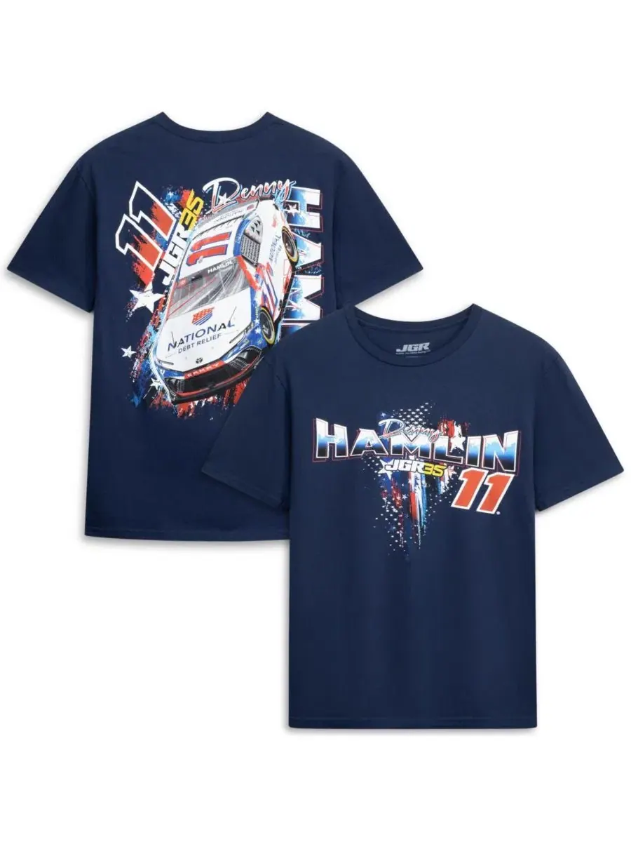 Футболка мужская с принтом Denny Hamlin 11 Debt Relief Joe Gibbs Racing Team Collection