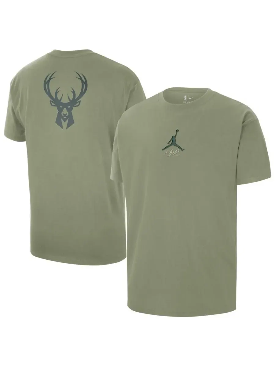 Jordan Мужская зеленая футболка Milwaukee Bucks Statement Edition Jumpman Flight Heavyweight