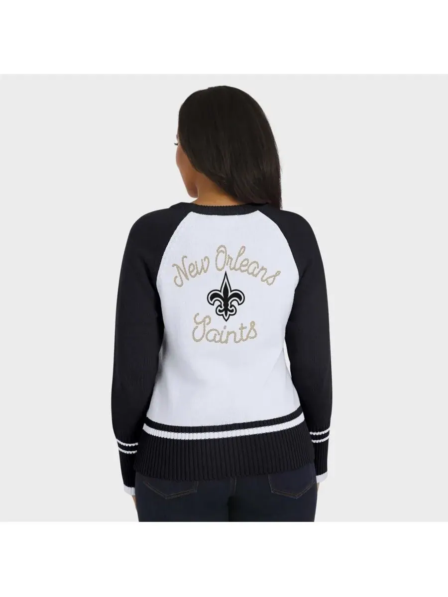 WEAR by Erin Andrews Женский бело-черный свитер-реглан с цветными блоками в стиле New Orleans Saints — изображение 2 из 2