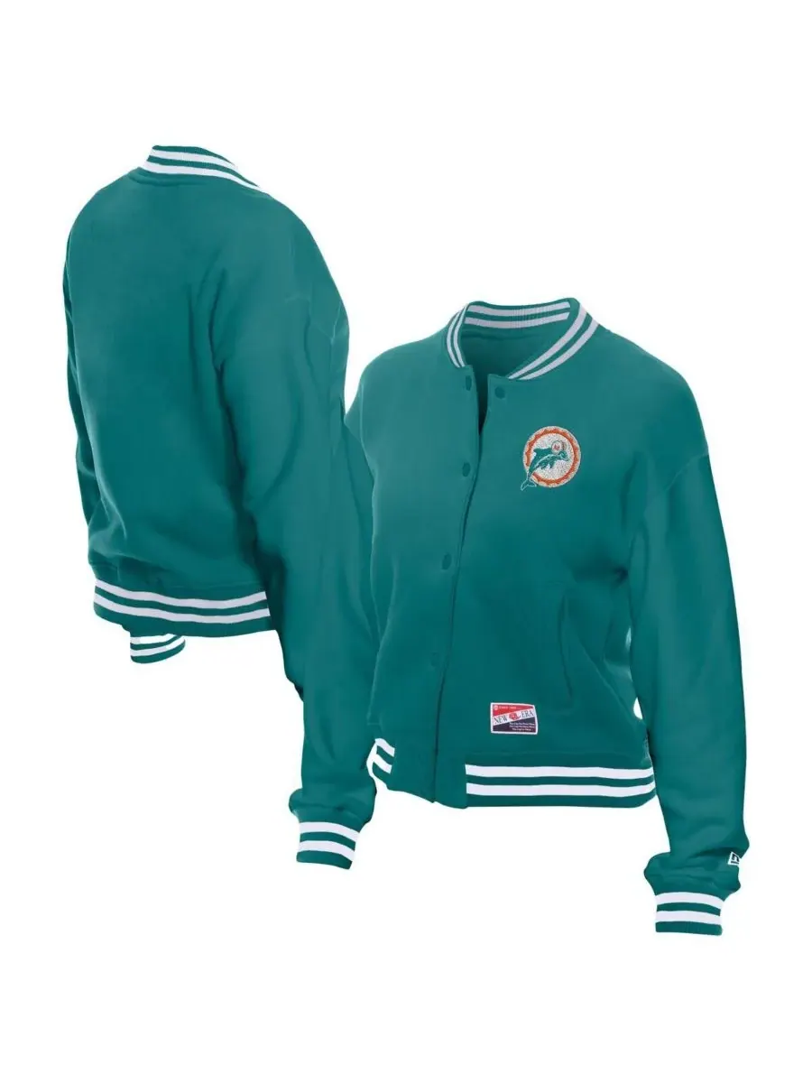 Женская флисовая куртка Aqua Miami Dolphins Throwback с застежкой на кнопках New Era