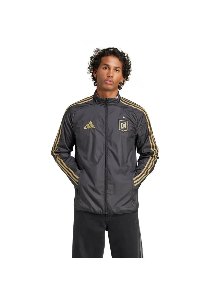 Adidas Мужская двусторонняя куртка на молнии LAFC 2025 Anthem — изображение 2 из 4, черный белый