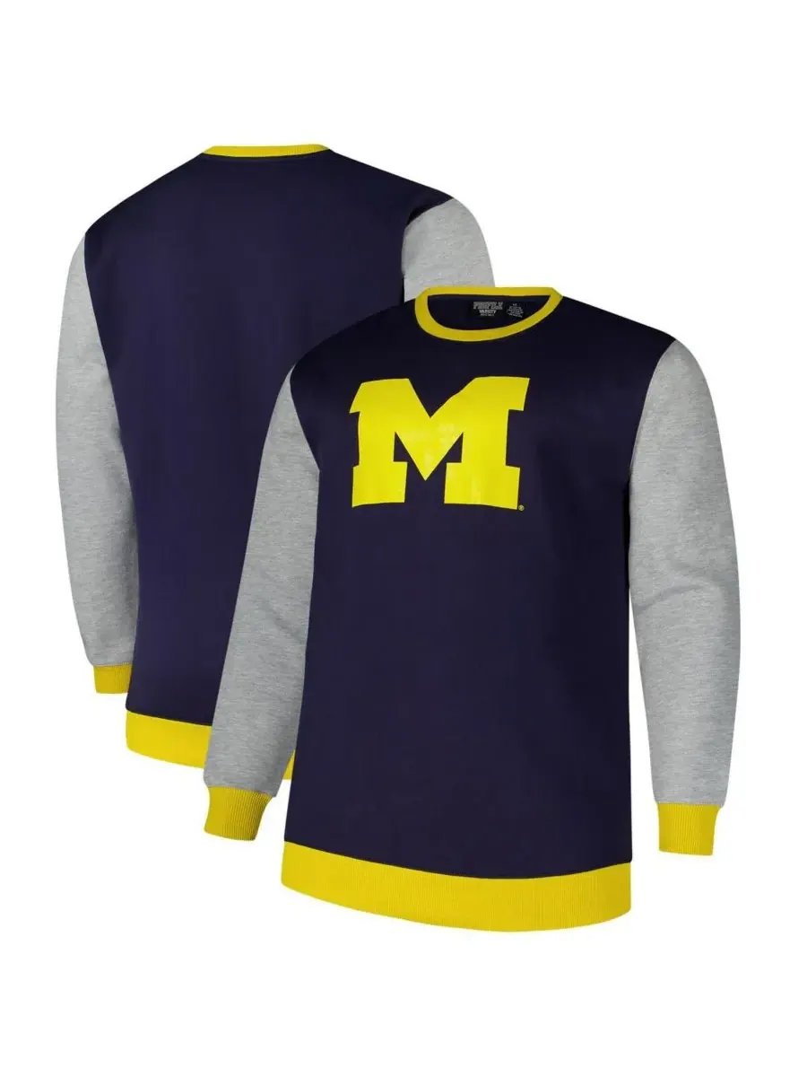 Fanatics Мужская темно-синяя толстовка с контрастными рукавами и надписью "Michigan Wolverines"