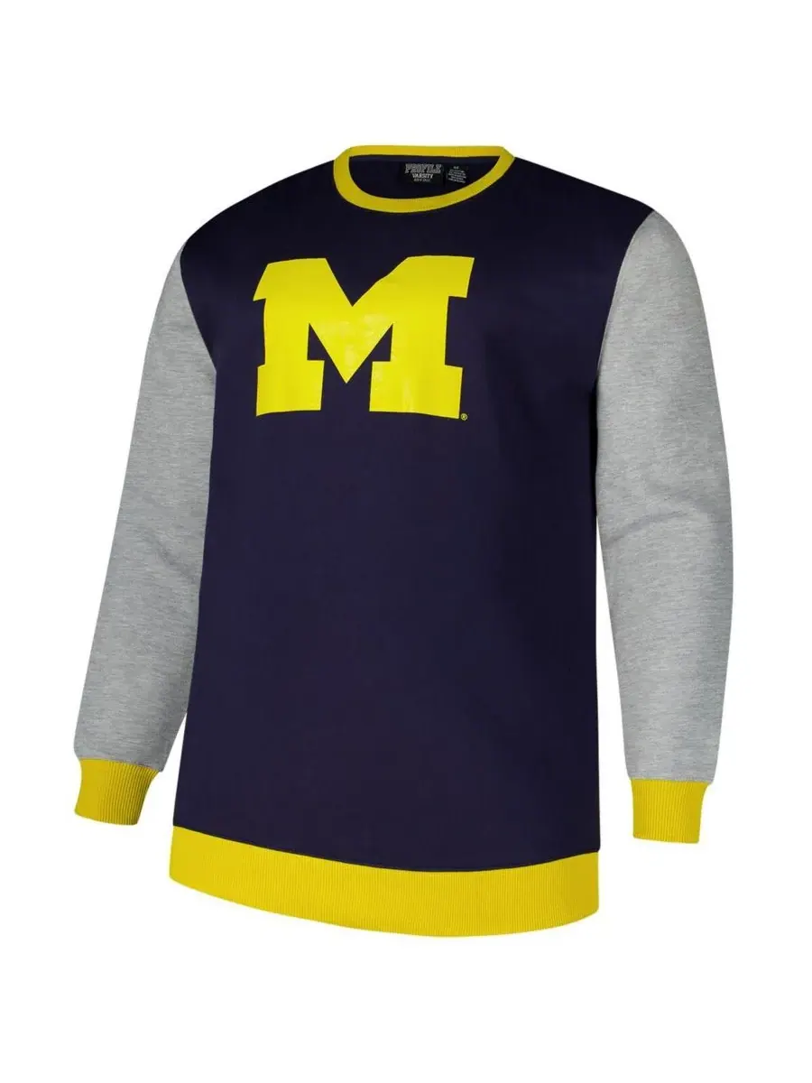 Fanatics Мужская темно-синяя толстовка с контрастными рукавами и надписью "Michigan Wolverines" — изображение 3 из 3
