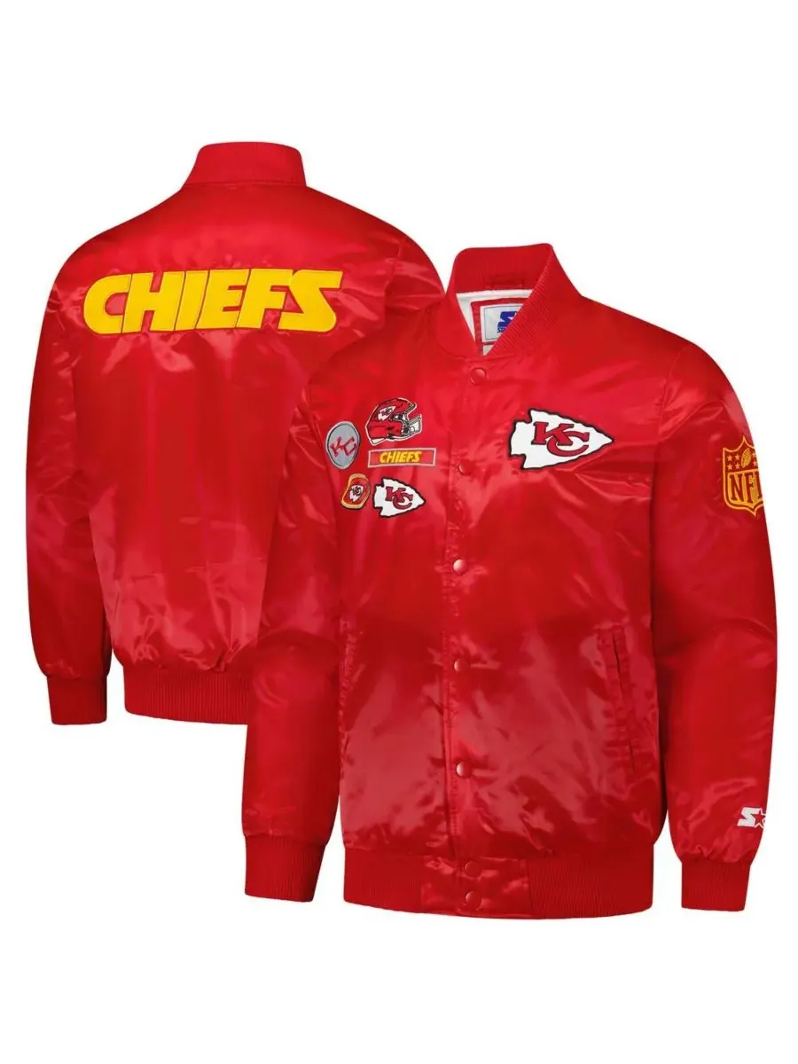 Starter Мужская красная эксклюзивная атласная куртка-бомбер Kansas City Chiefs с застежкой на