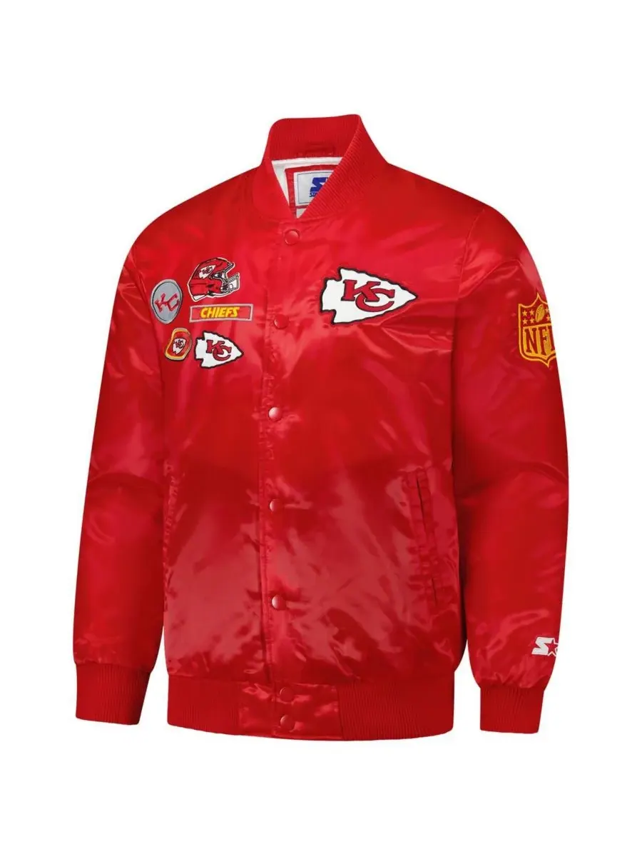 Starter Мужская красная эксклюзивная атласная куртка-бомбер Kansas City Chiefs с застежкой на — изображение 2 из 4, красный