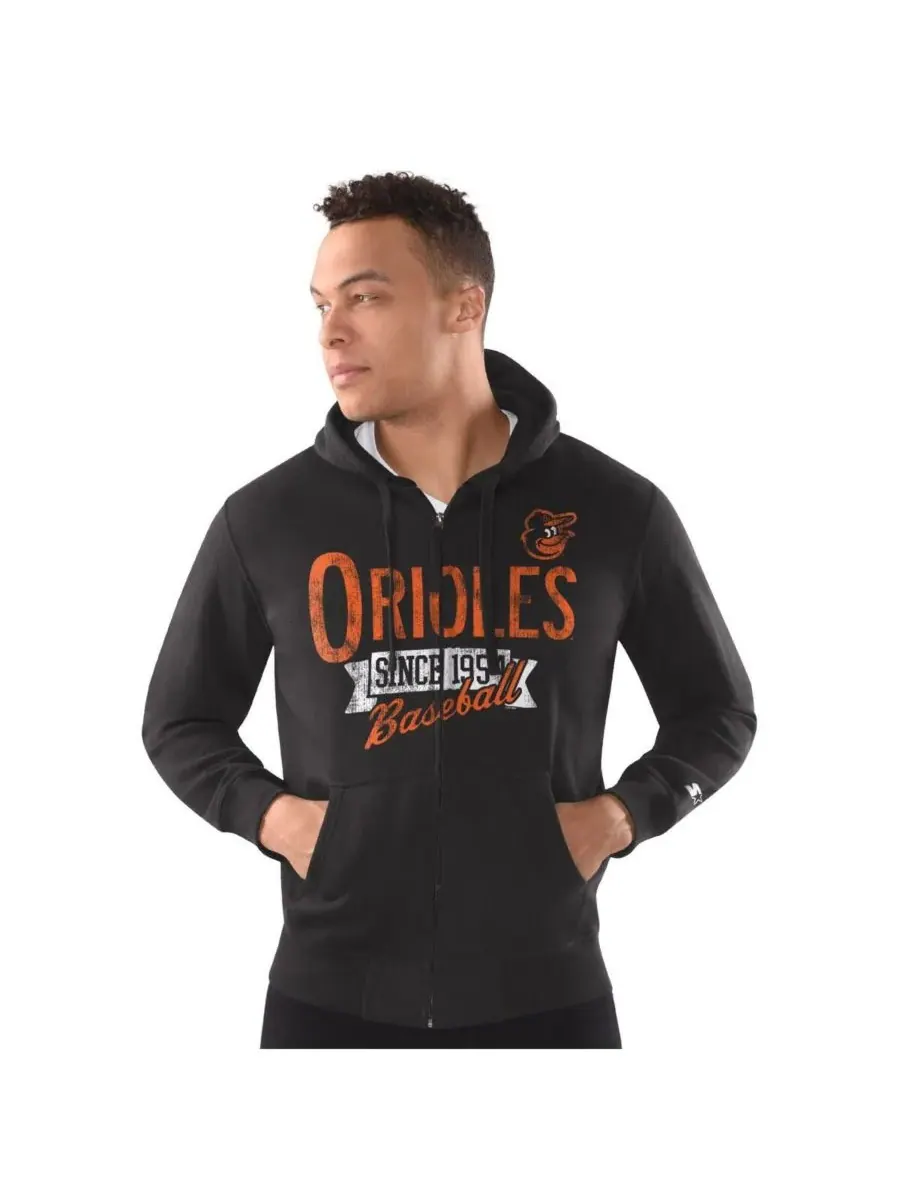 Starter Мужская черная куртка Baltimore Orioles на молнии с капюшоном