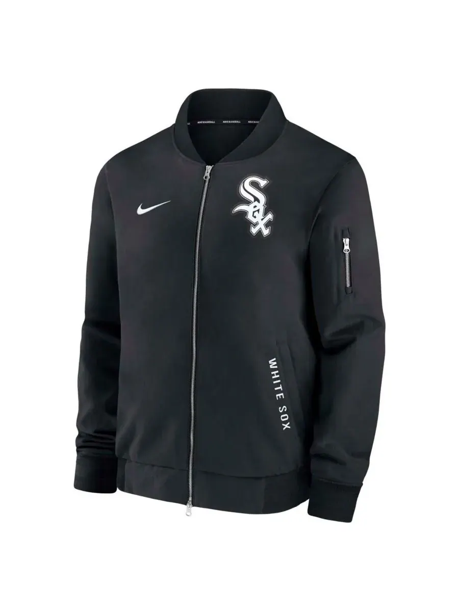 Nike Мужская черная куртка-бомбер на молнии Chicago White Sox Authentic Collection Dugout — изображение 3 из 3, черный