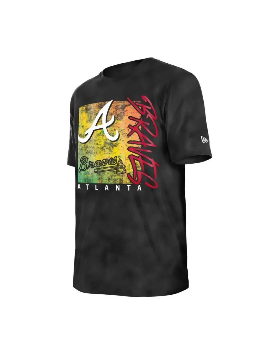New Era Женская черная футболка оверсайз Atlanta Braves Sport Classics с энзимной обработкой — изображение 2 из 3, черный