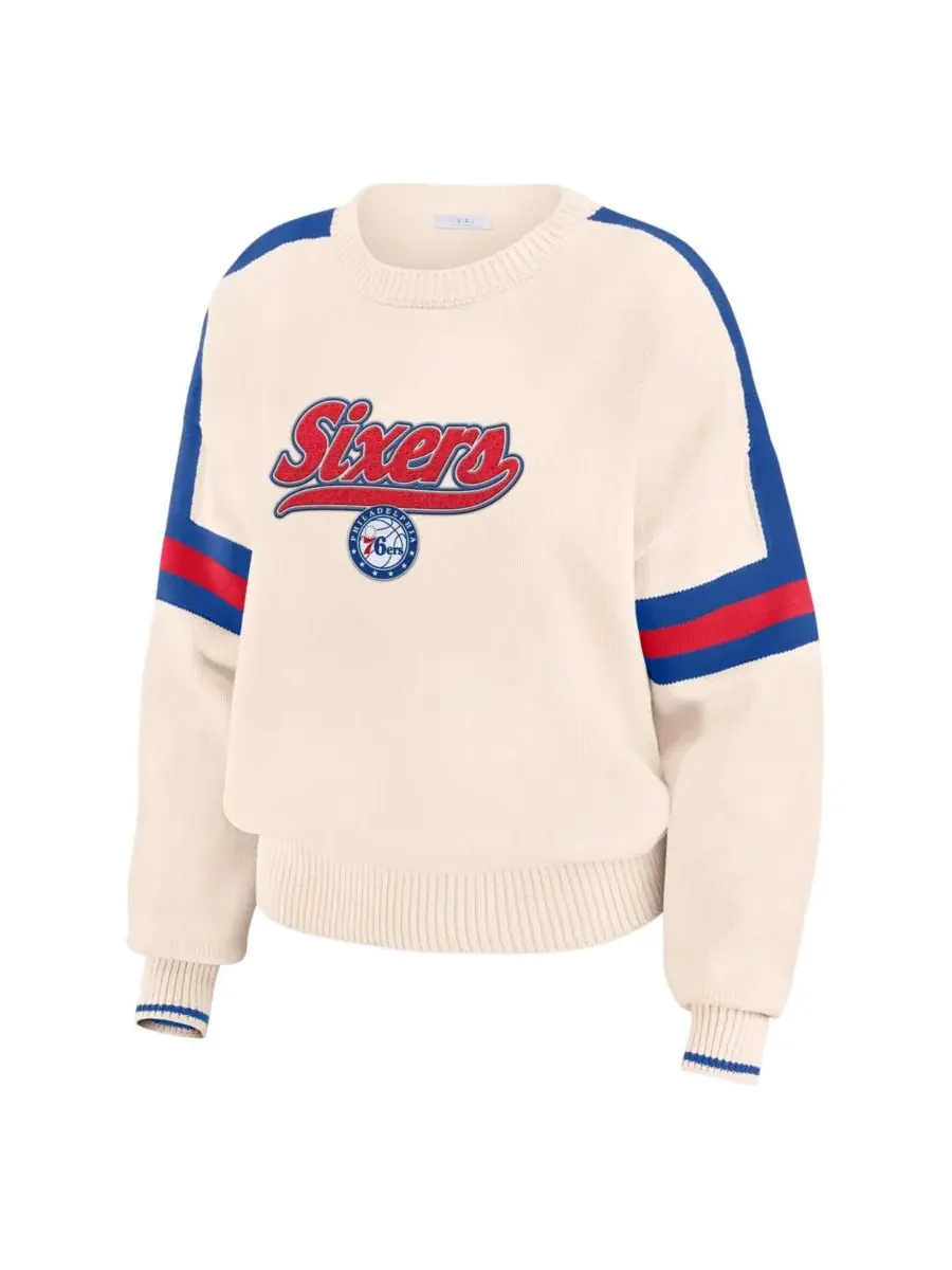WEAR by Erin Andrews Женский кремовый полосатый пуловер с символикой Philadelphia 76ers — изображение 3 из 4, бежевый