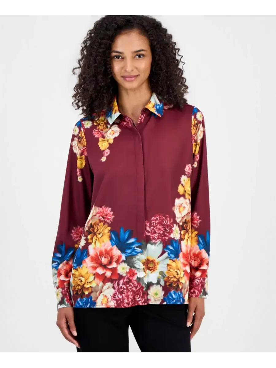 Блуза-туника с длинным рукавом T Tahari, Blooming Dream Print