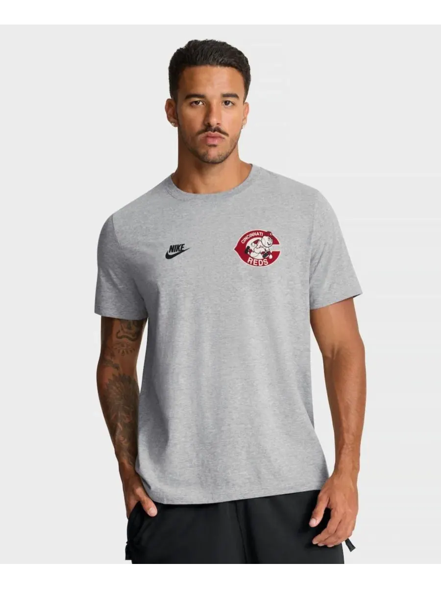 Мужская футболка цвета светло-серого меланжа с надписью «Cincinnati Reds Cooperstown 2-Hit» Nike
