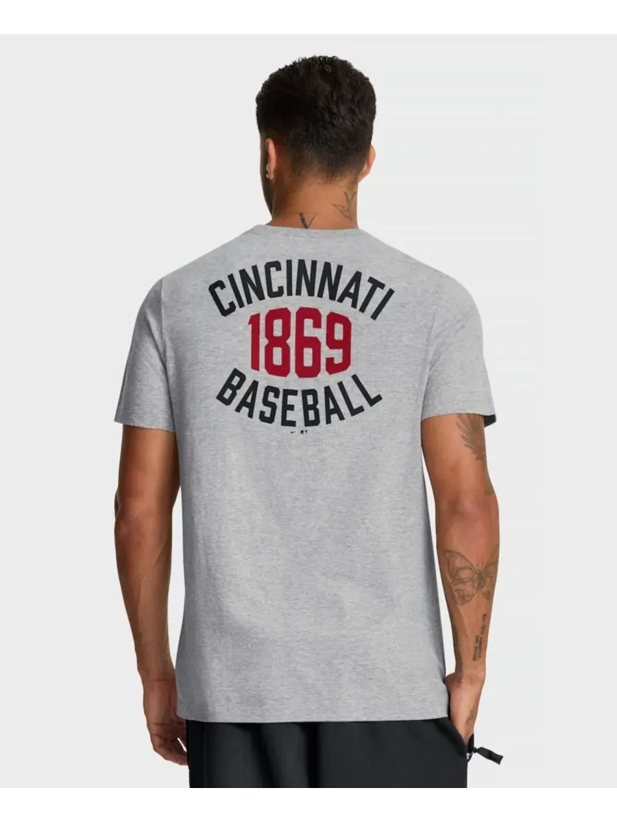 Мужская футболка цвета светло-серого меланжа с надписью «Cincinnati Reds Cooperstown 2-Hit» Nike — изображение 4 из 5, серый