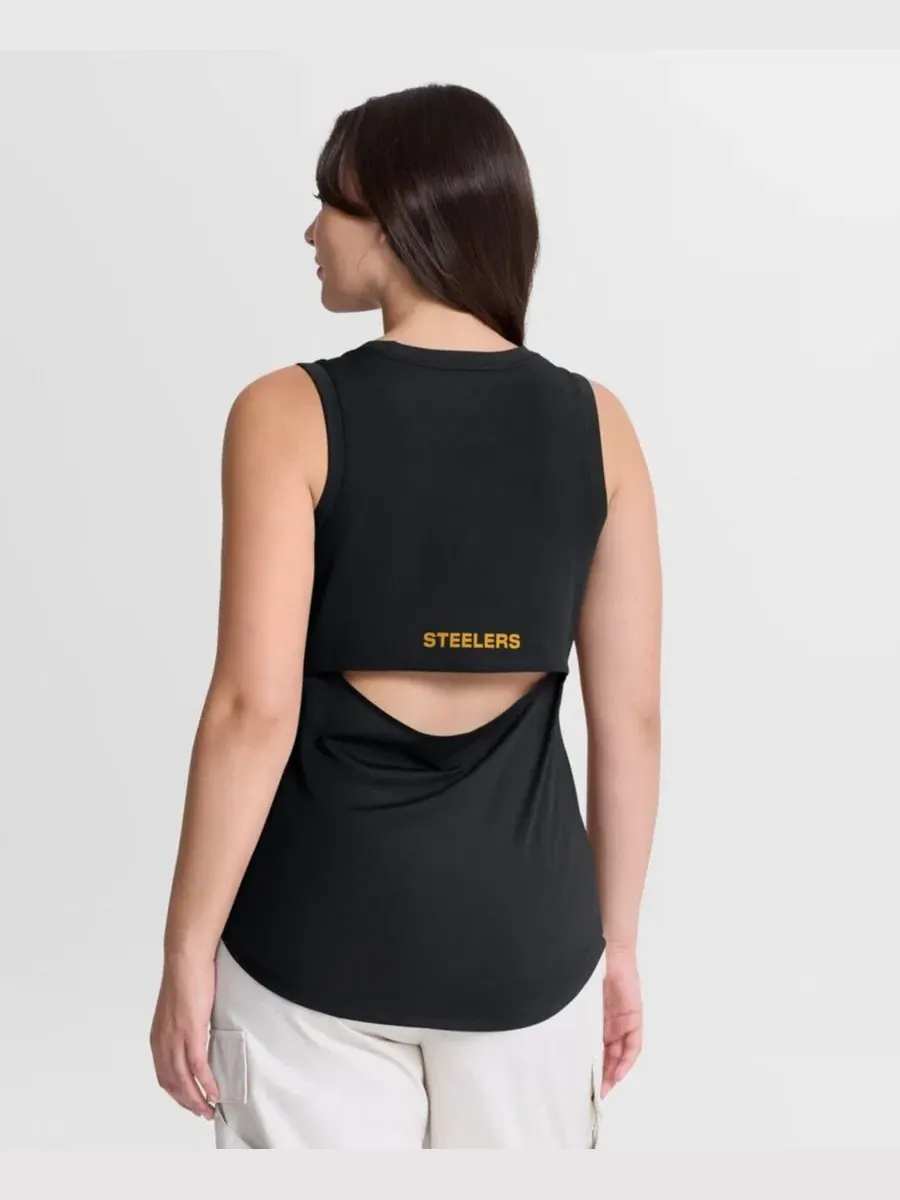Женский топ без рукавов с сетчатой вставкой Draped Mesh Back Fanatics — изображение 3 из 4, черный