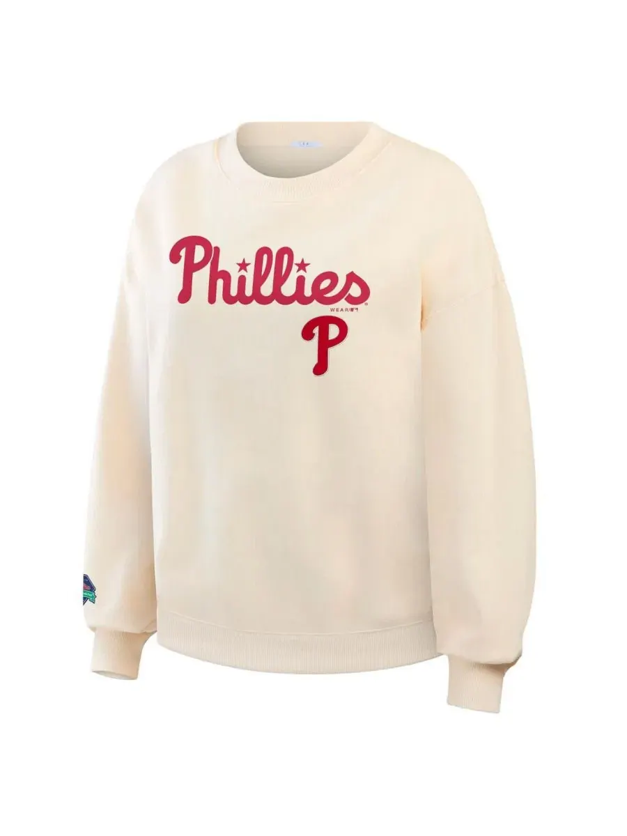 Женский свитшот с круглым вырезом Philadelphia Phillies, с принтом WEAR by Erin Andrews — изображение 2 из 6, бежевый