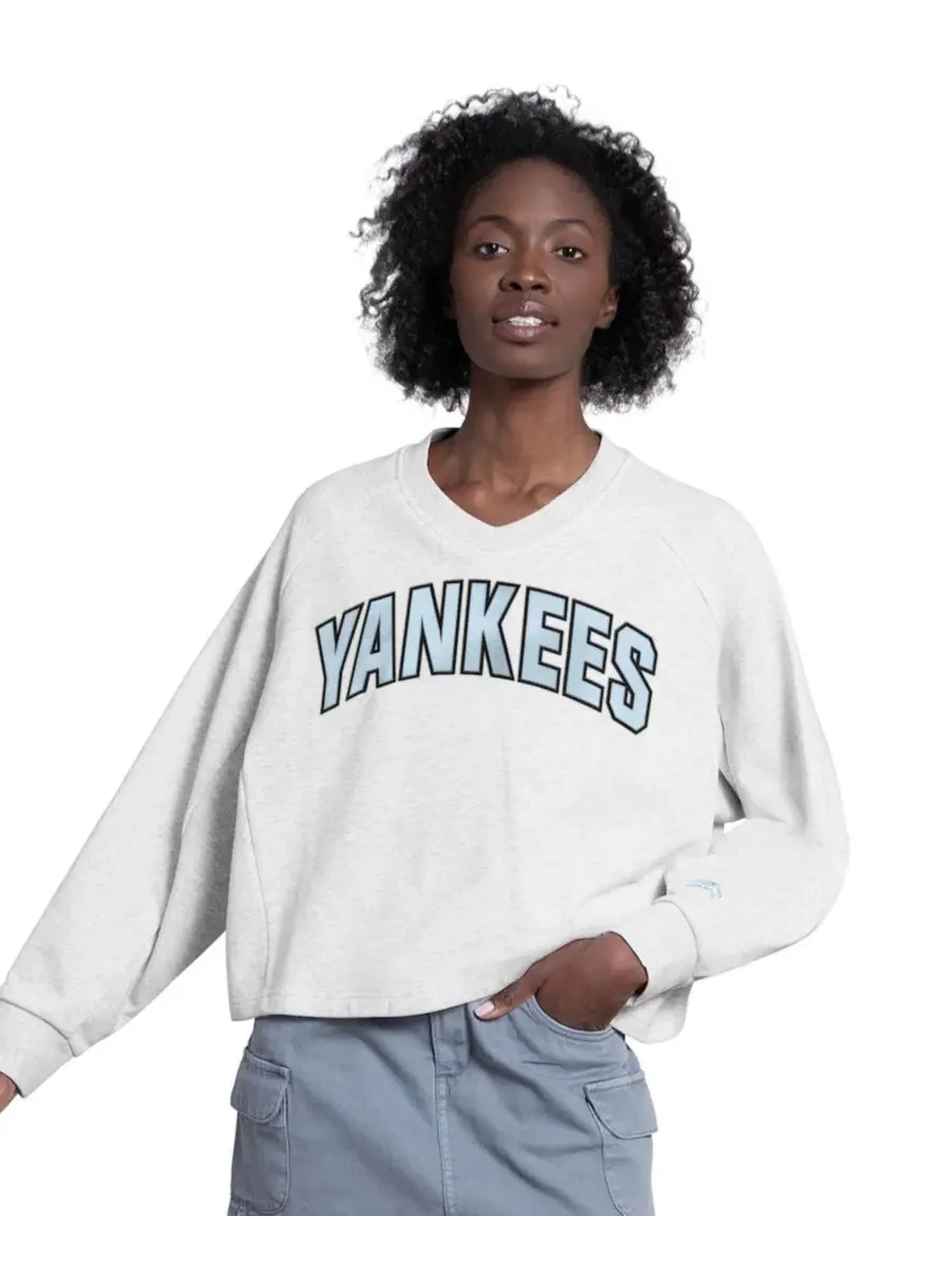 Женский укороченный свитшот с V-образным вырезом, оверсайз, с принтом, New York Yankees Starter