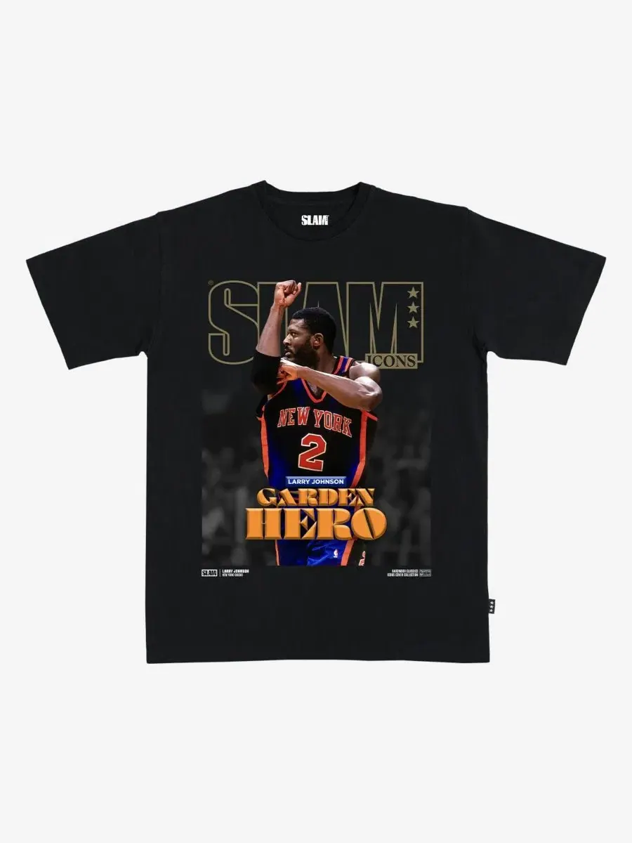 Футболка с принтом Larry Johnson Black New York Knicks Hardwood Classics Cover Slam
