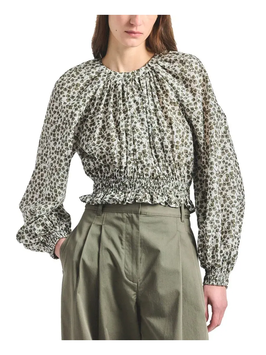 Блуза с принтом клевер и сборкой на талии Charlee Mini Clover Print Gathered Derek Lam 10 Crosby