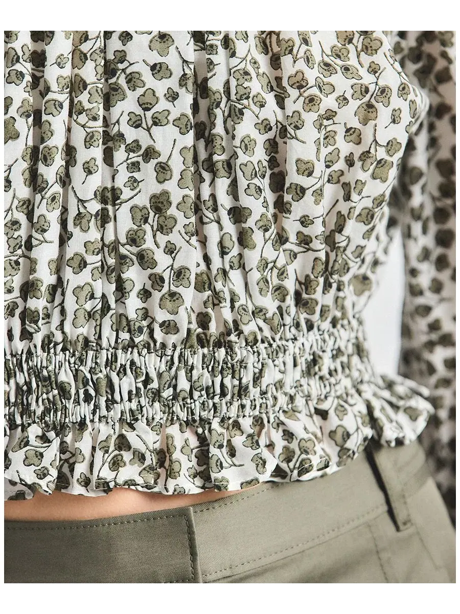 Блуза с принтом клевер и сборкой на талии Charlee Mini Clover Print Gathered Derek Lam 10 Crosby — изображение 3 из 4