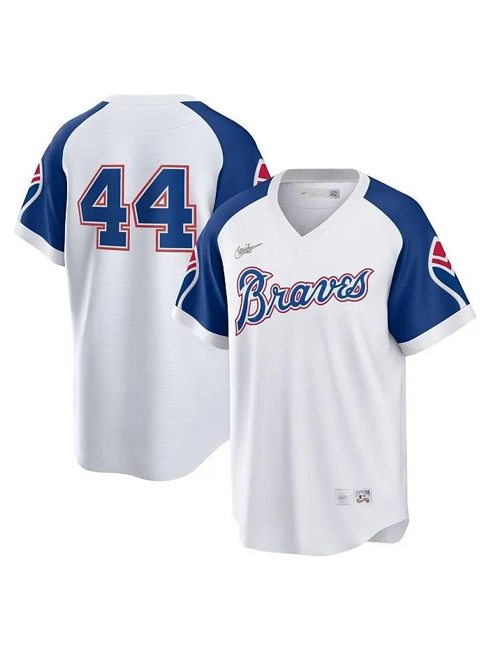 Мужская футболка игрока Hank Aaron White Atlanta Braves Home Cooperstown Collection Nike
