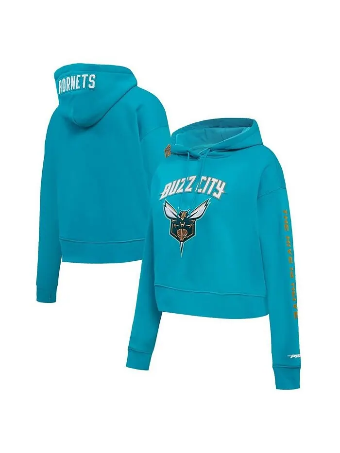 Женский темно-бирюзовый укороченный пуловер с капюшоном Charlotte Hornets 2023/24 City Edition Pro
