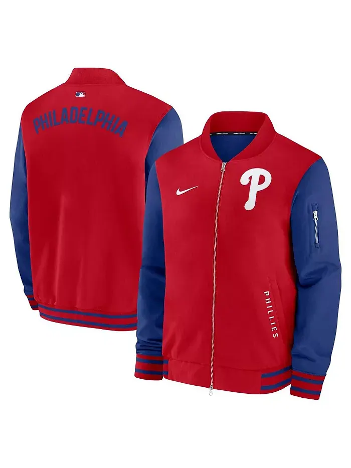 Мужская красно-синяя бомбер Philadelphia Phillies Authentic Collection с молнией Nike