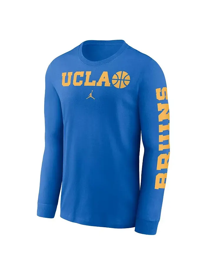 Мужская синяя баскетбольная футболка с длинным рукавом UCLA Bruins Icon Two-Hit Jordan — изображение 2 из 3