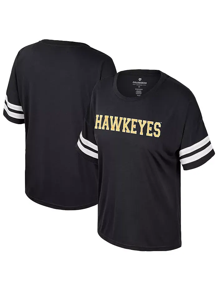 Женская черная футболка свободного кроя с пайетками Iowa Hawkeyes Treasure Colosseum