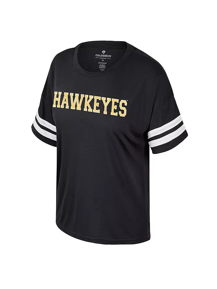 Женская черная футболка свободного кроя с пайетками Iowa Hawkeyes Treasure Colosseum — изображение 2 из 3