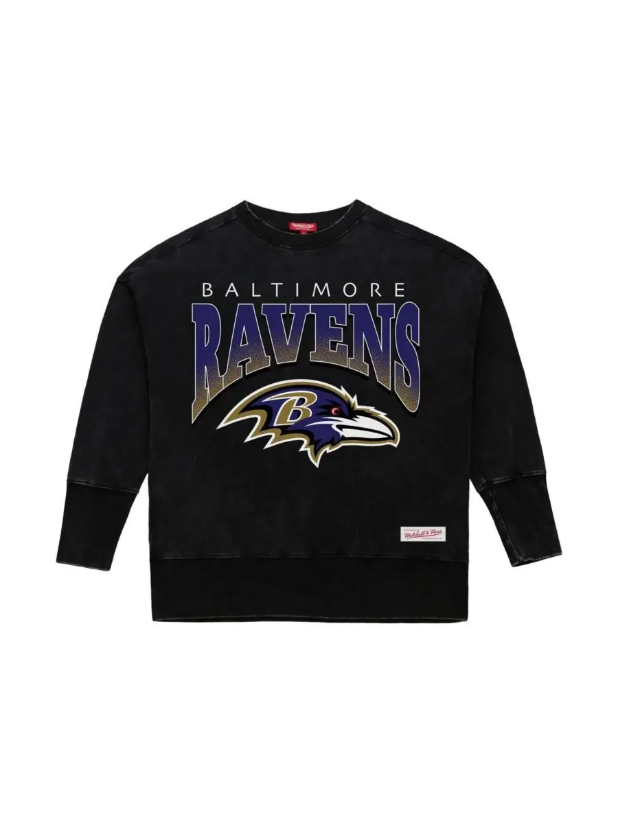 Mitchell & Ness Женская черная толстовка с круглым вырезом Baltimore Ravens Delineate Mineral Wash