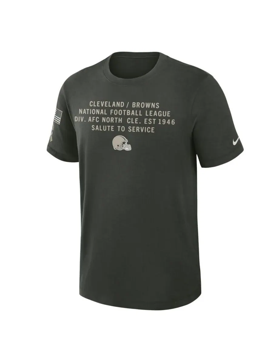 Nike Мужская темно-зеленая футболка Cleveland Browns 2025 Salute to Service Sideline Slub Dri-FIT — изображение 2 из 3