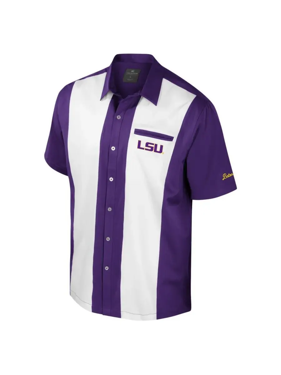 Colosseum Мужская фиолетовая рубашка для боулинга LSU Tigers Strike — изображение 2 из 3, фиолетовый