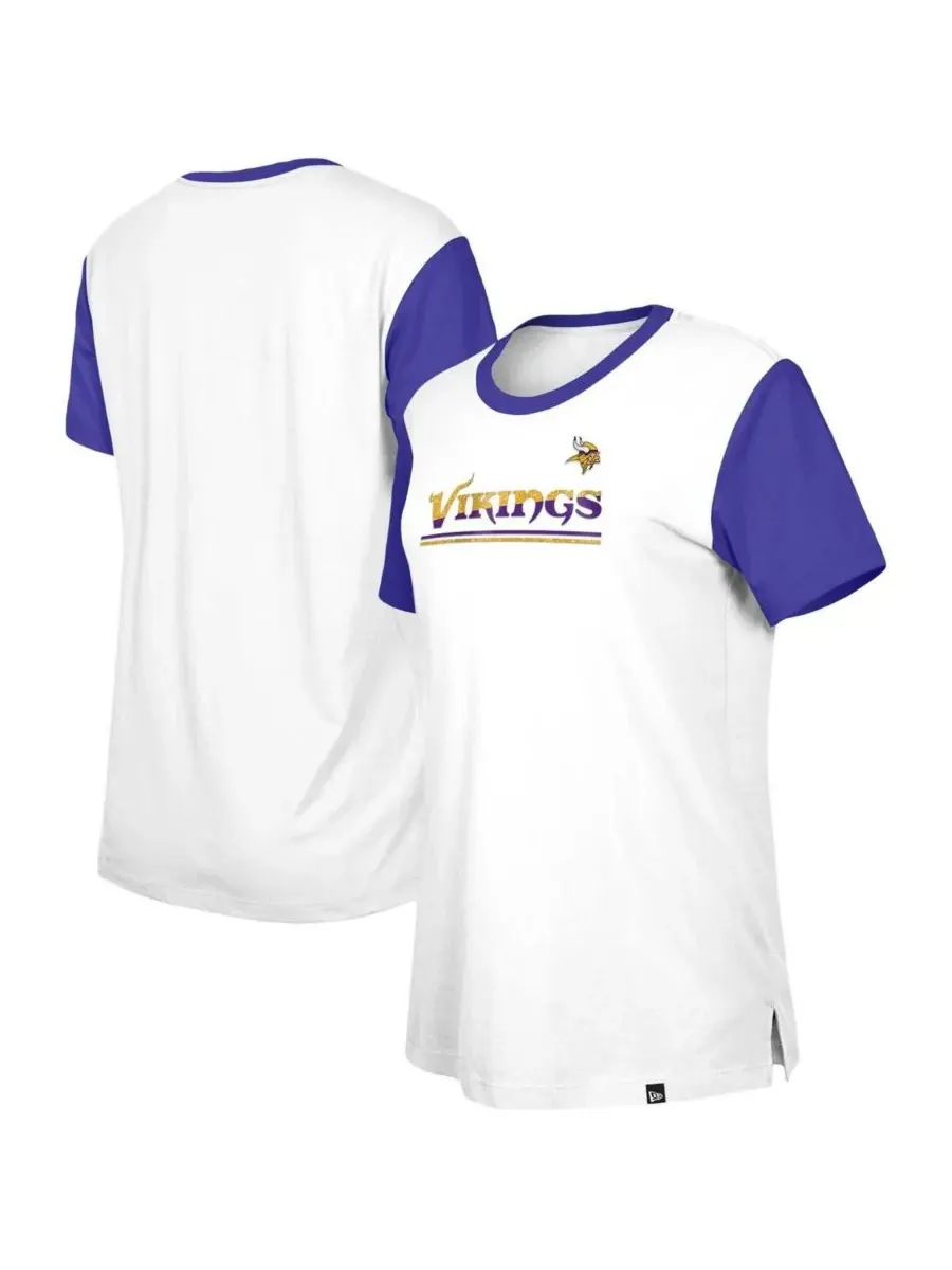 New Era Женская футболка Minnesota Vikings в бело-фиолетовых тонах с цветными блоками, посвященная