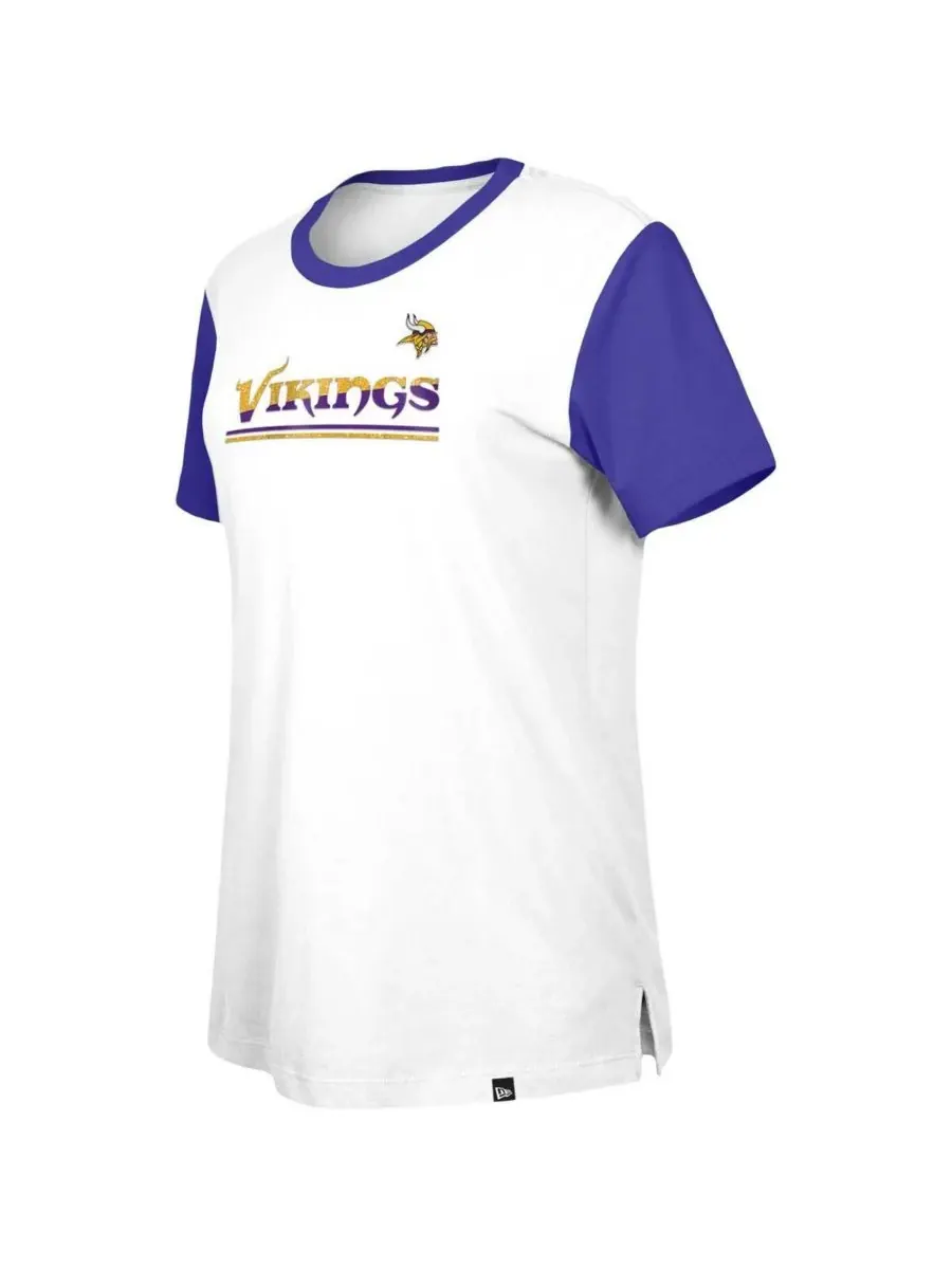 New Era Женская футболка Minnesota Vikings в бело-фиолетовых тонах с цветными блоками, посвященная — изображение 3 из 3