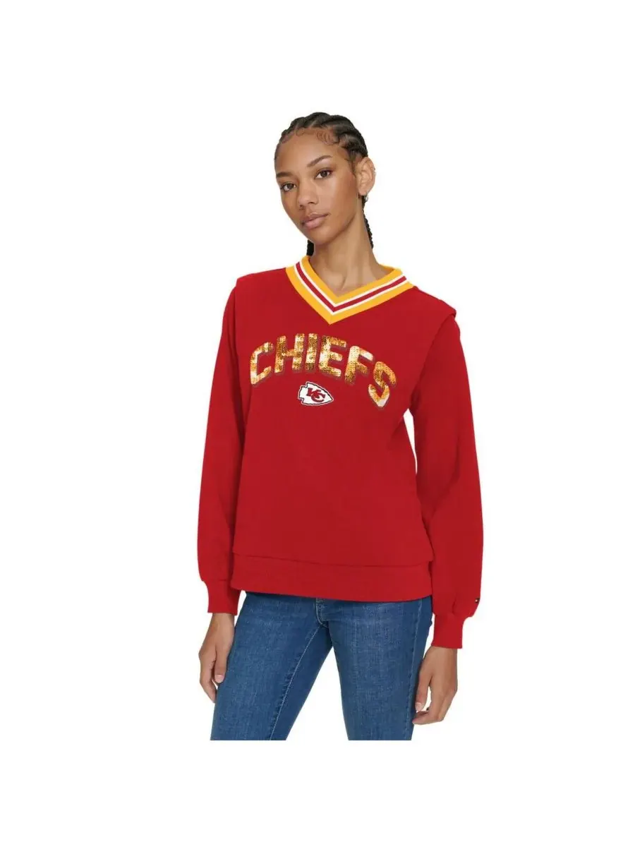 Tommy Hilfiger Женская красная толстовка с V-образным вырезом "Kansas City Chiefs Alice"