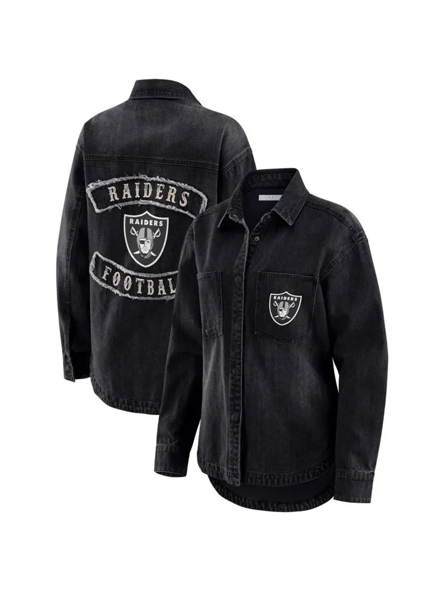 WEAR by Erin Andrews Женская черная джинсовая куртка-рубашка Las Vegas Raiders оверсайз с застежкой
