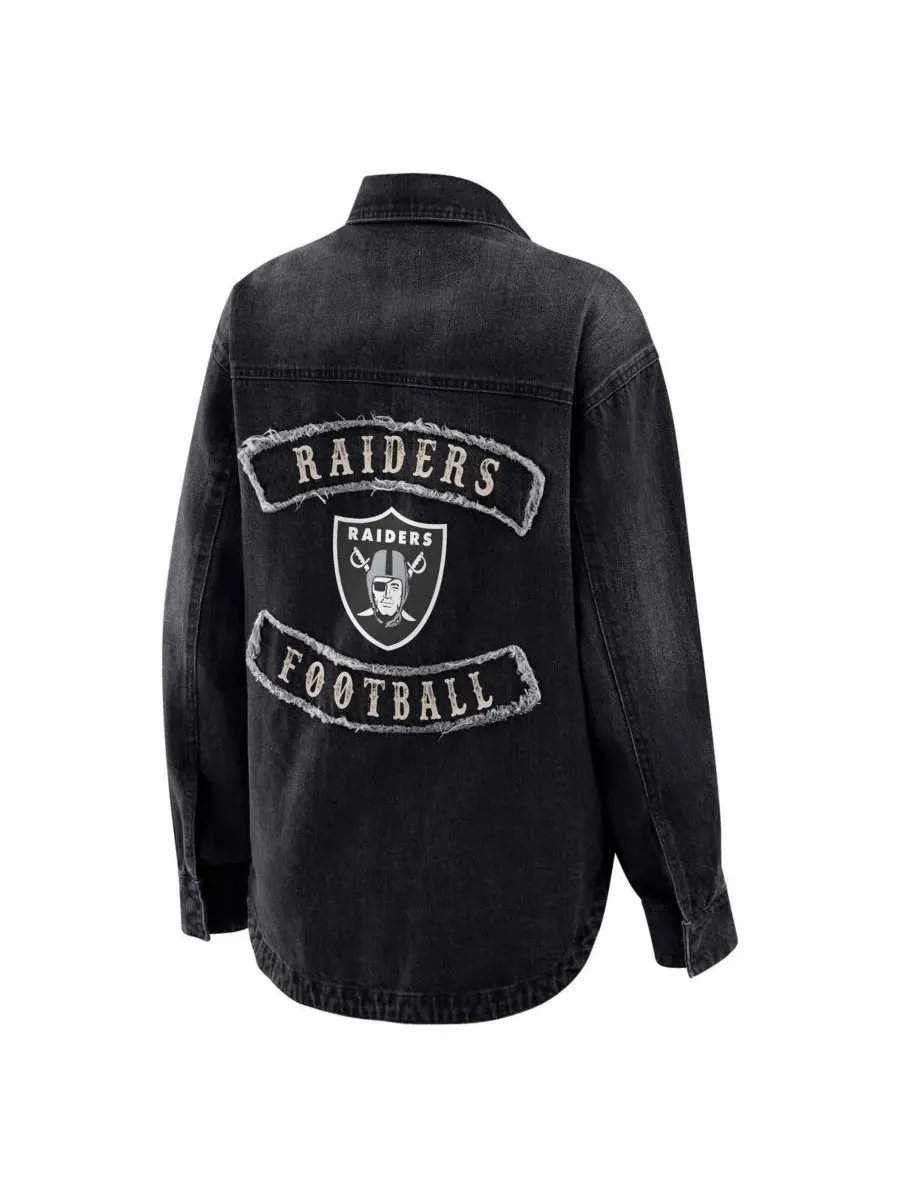 WEAR by Erin Andrews Женская черная джинсовая куртка-рубашка Las Vegas Raiders оверсайз с застежкой — изображение 3 из 3