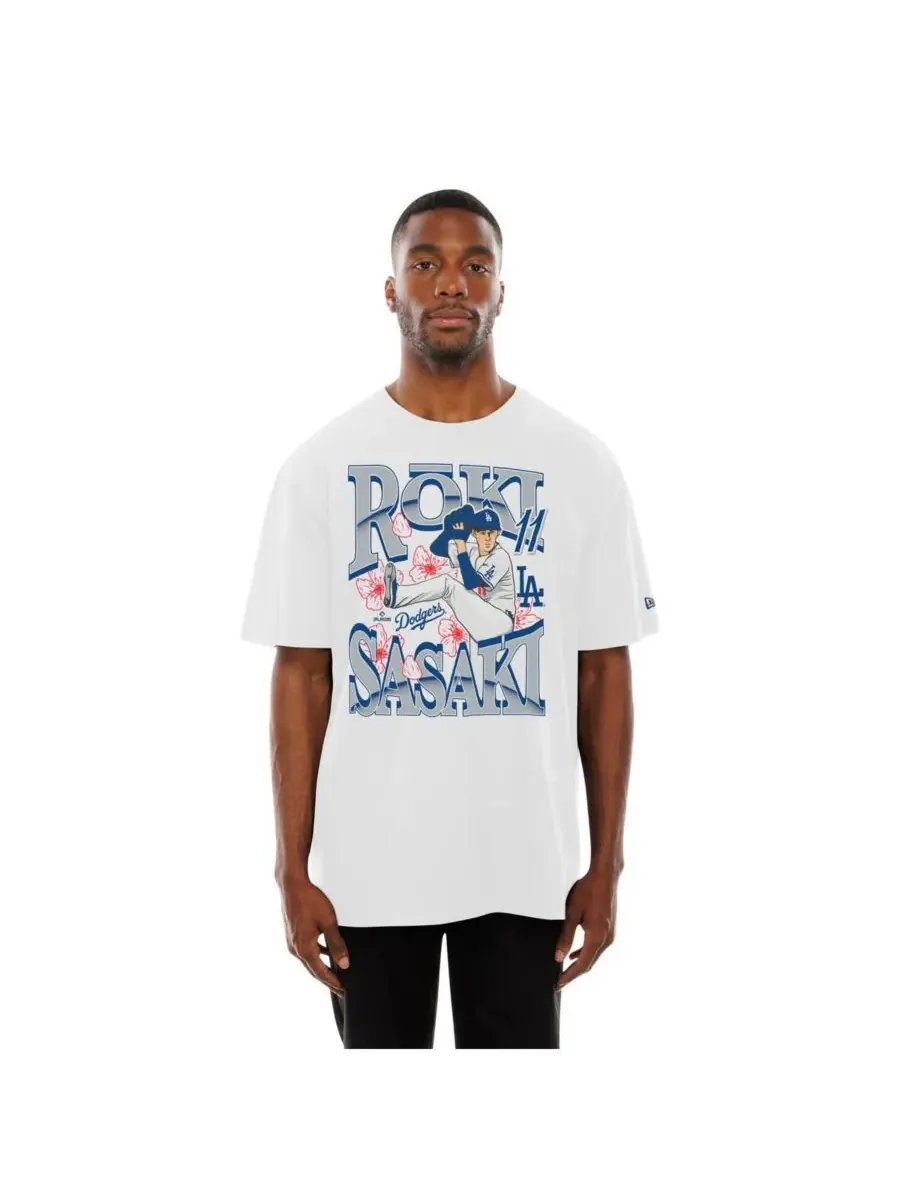 New Era Мужская белая футболка Roki Sasaki с изображением игрока команды Los Angeles Dodgers — изображение 4 из 5, белый
