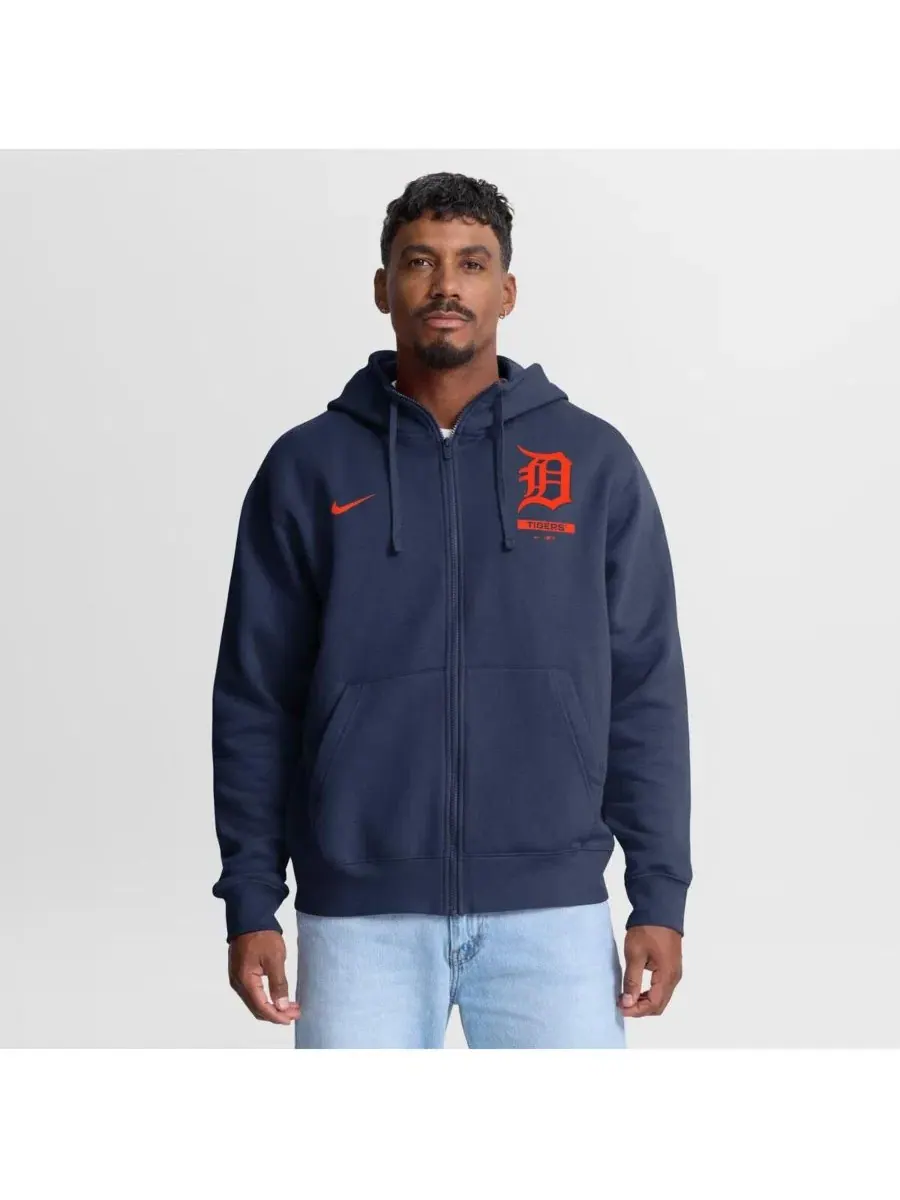 Мужская темно-синяя толстовка на молнии с логотипом Detroit Tigers Primetime Lockup Nike