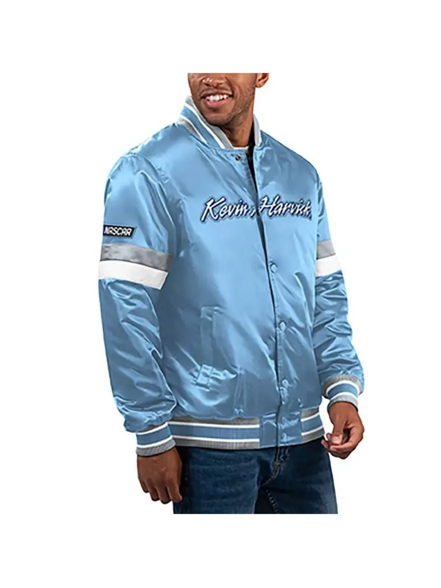 Starter Мужская светло-голубая куртка-бомбер Kevin Harvick Home Game Full-Snap Varsity Jacket
