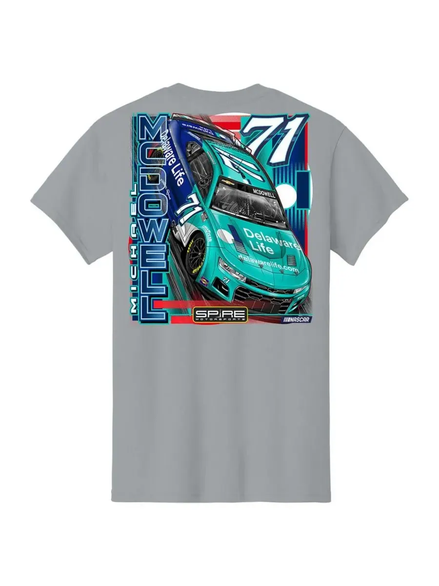 Spire Motorsports Мужская серая футболка Michael McDowell Delaware Life Car — изображение 3 из 3, серый
