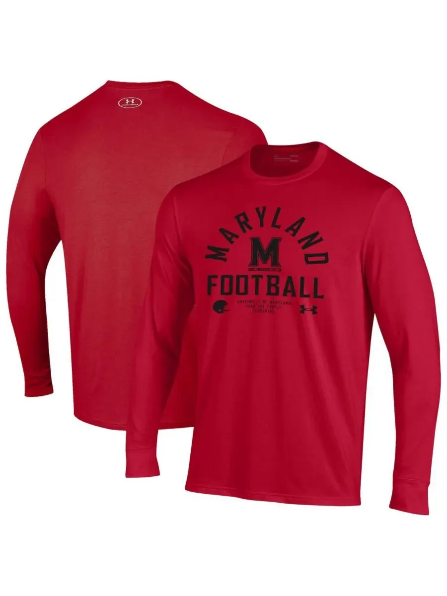 Under Armour Мужская красная футболка с длинным рукавом Maryland Terrapins 2025 Sideline Football