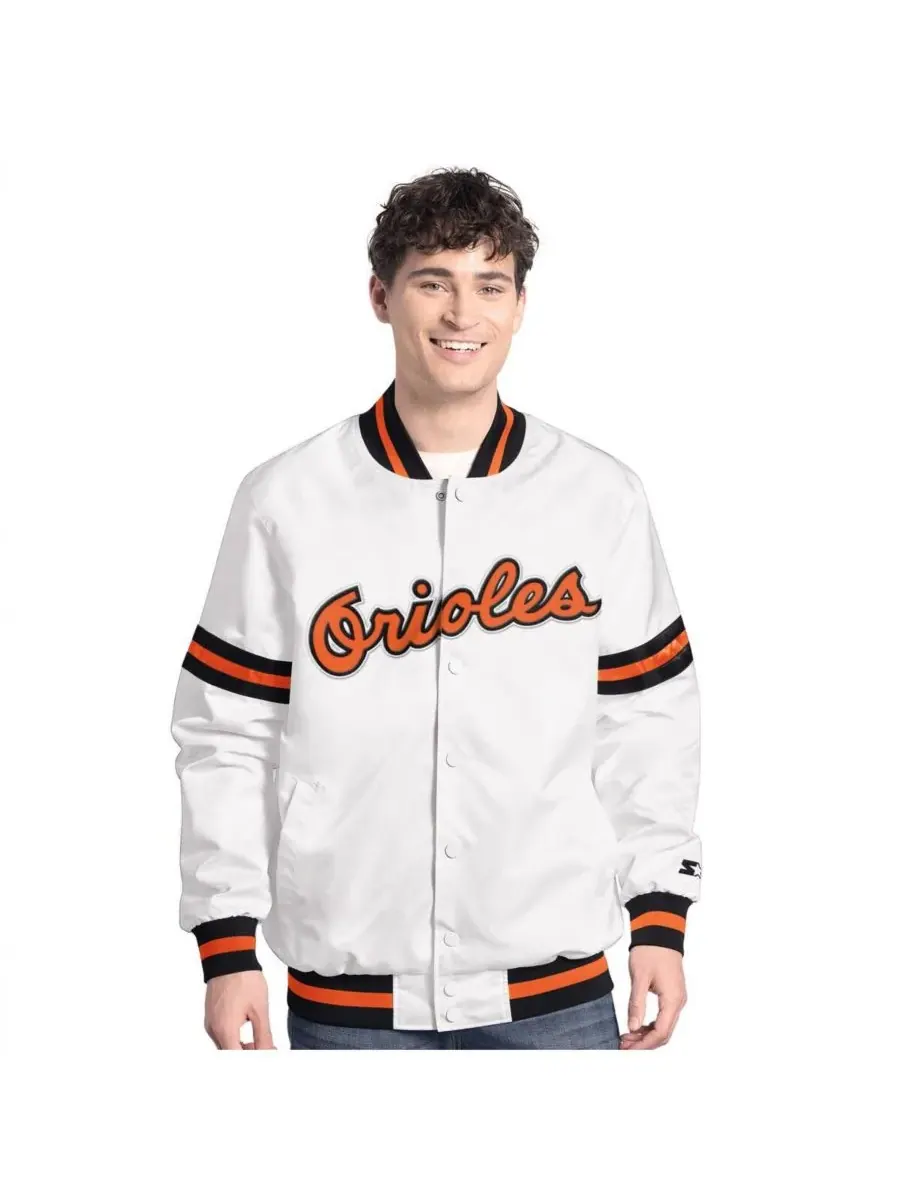 Starter Мужская белая куртка-бомбер Baltimore Orioles Cooperstown Scout с застежкой на кнопках