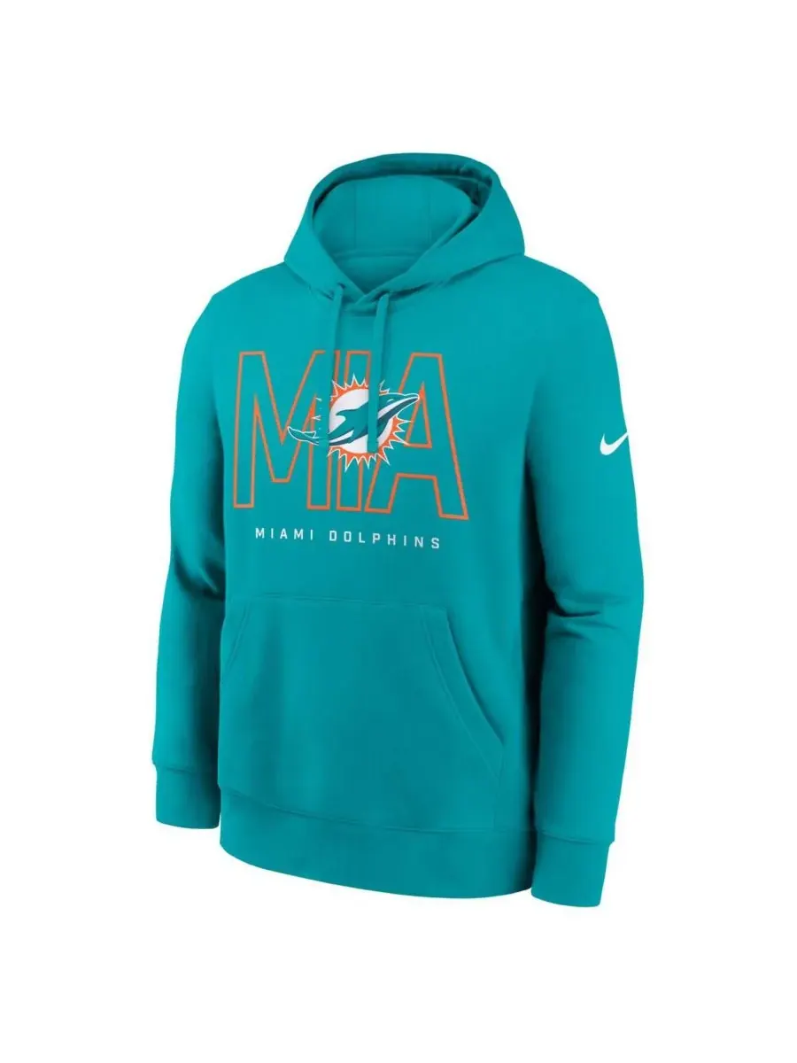 Мужская флисовая толстовка с капюшоном Aqua Miami Dolphins Busted Play Club Nike — изображение 2 из 3, голубой